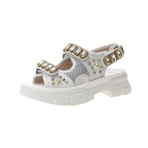 Crystal Embellished Leather Mesh Sandals